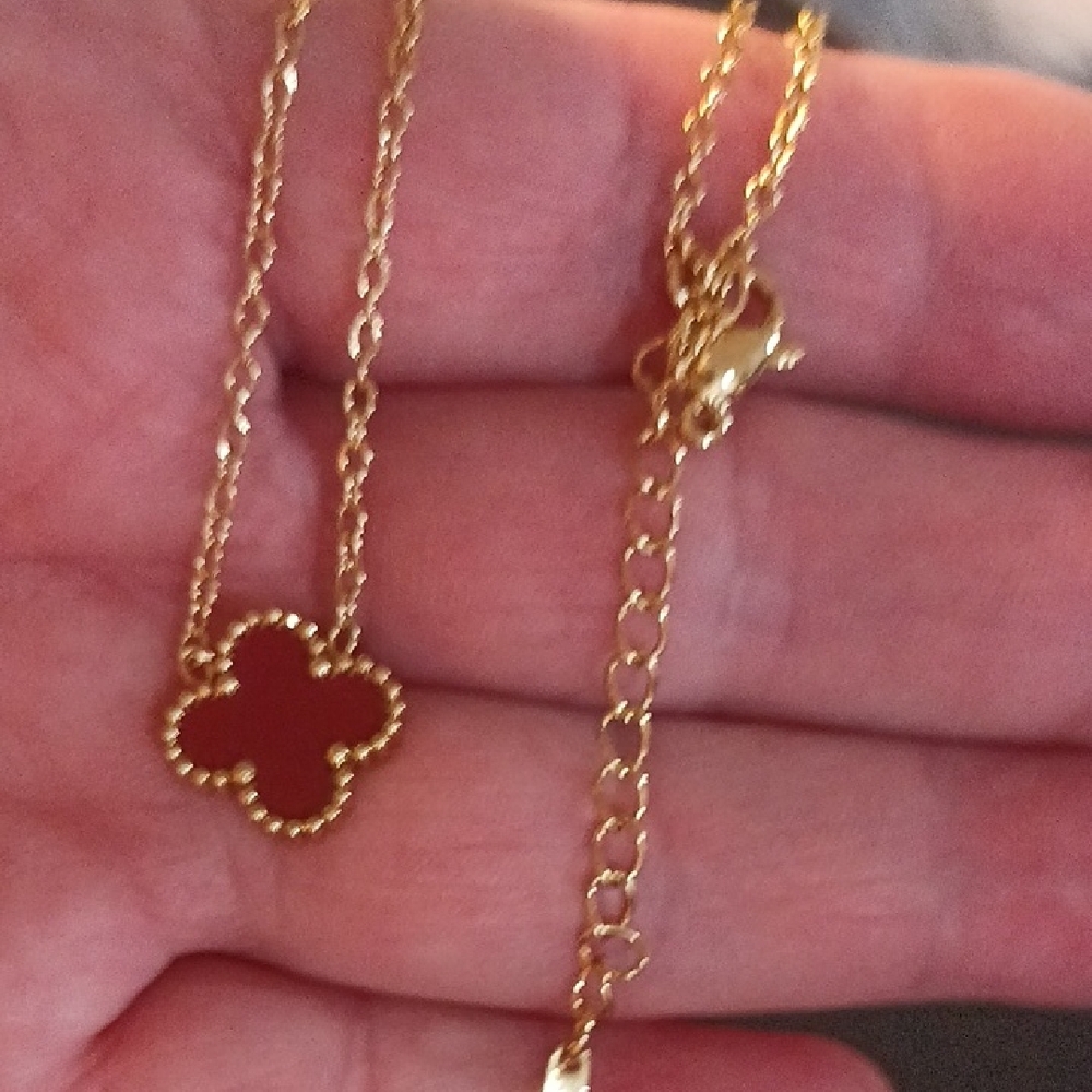 Gold & Red Puffy Cross Pendant Necklace & Pendant-New, Stainless Steal